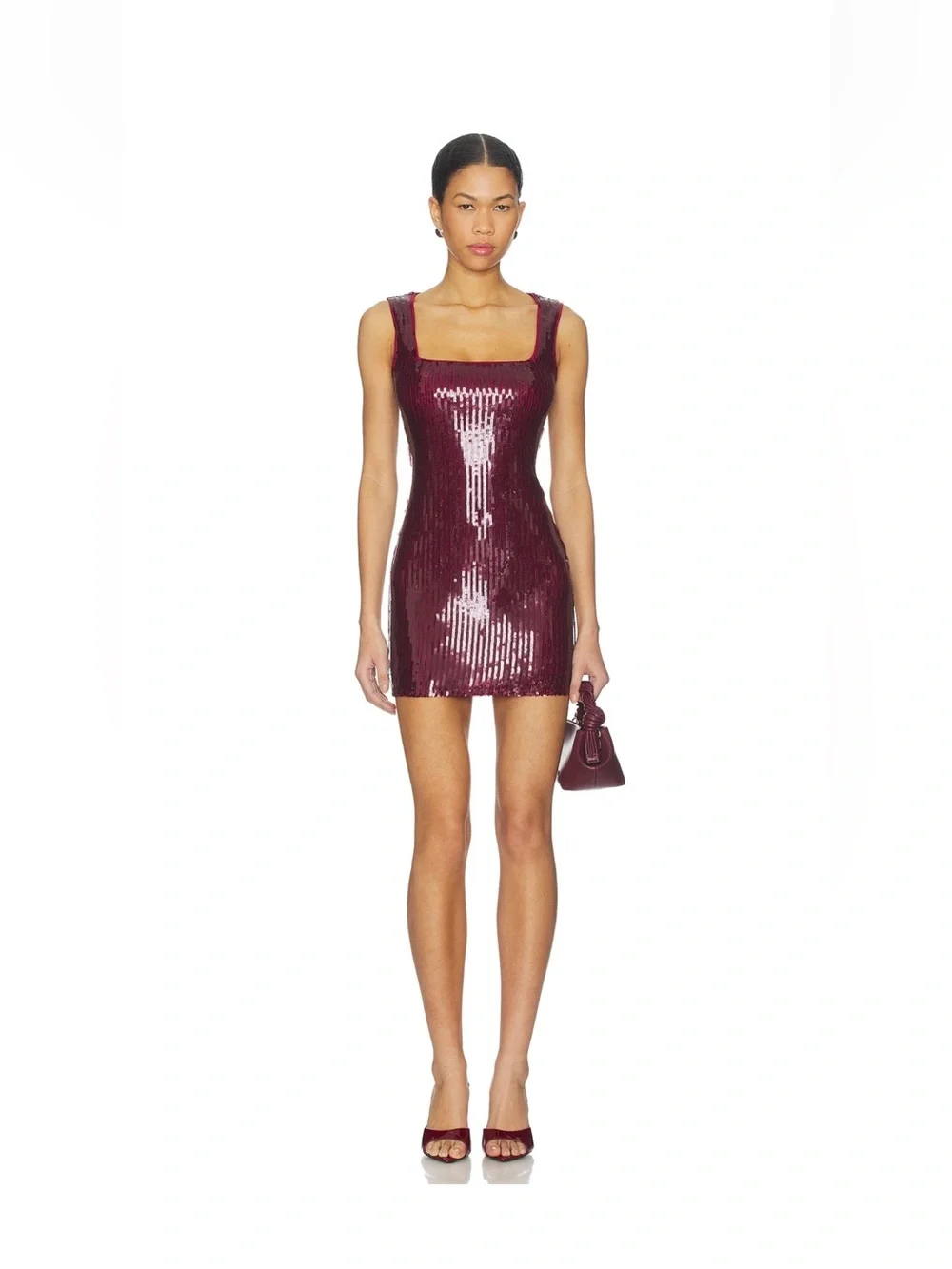 burgundy sequin mini dress Short Spaghetti Strap Fitted Sequins Dress main image 0